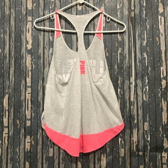 Victoria's Secret PINK I Hate Running Gray/Hot Pink Racerback Tank Size XS - Picture 2 of 6